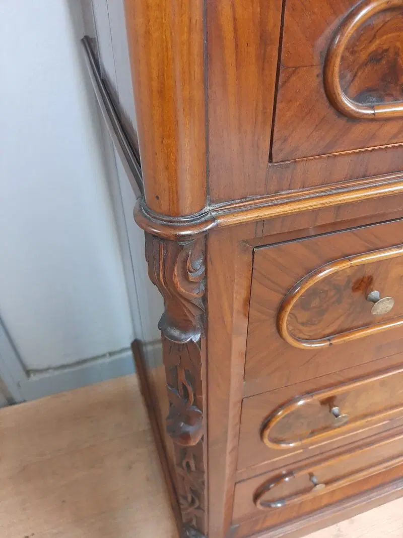 ANTICO COMO’ CASSETTONE IN NOCE E RADICA EPOCA LUIGI FILIPPO 1870 CIRCA - immagine 5