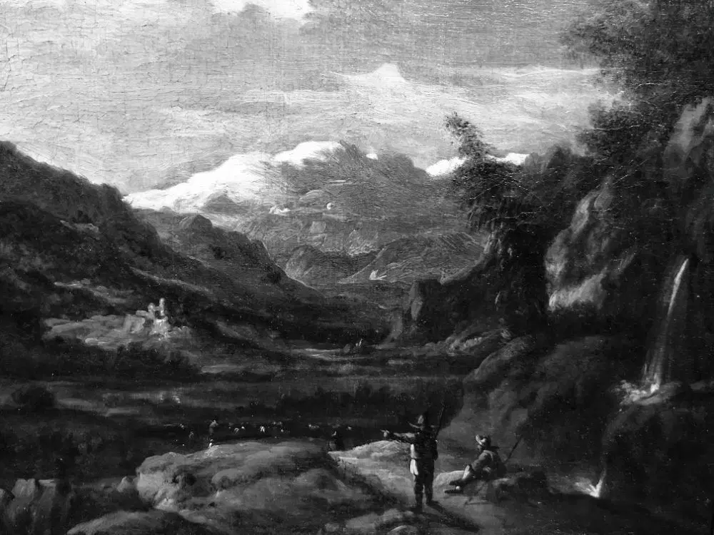 Scuola di Marco Ricci, Paesaggio al Tramonto con Figure – XVIII Secolo - immagine 5