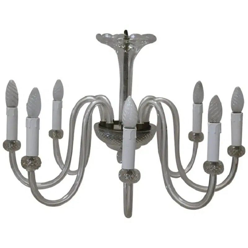 Lampadario vintage in vetro di Murano trasparente, anni ’80, Otto luci