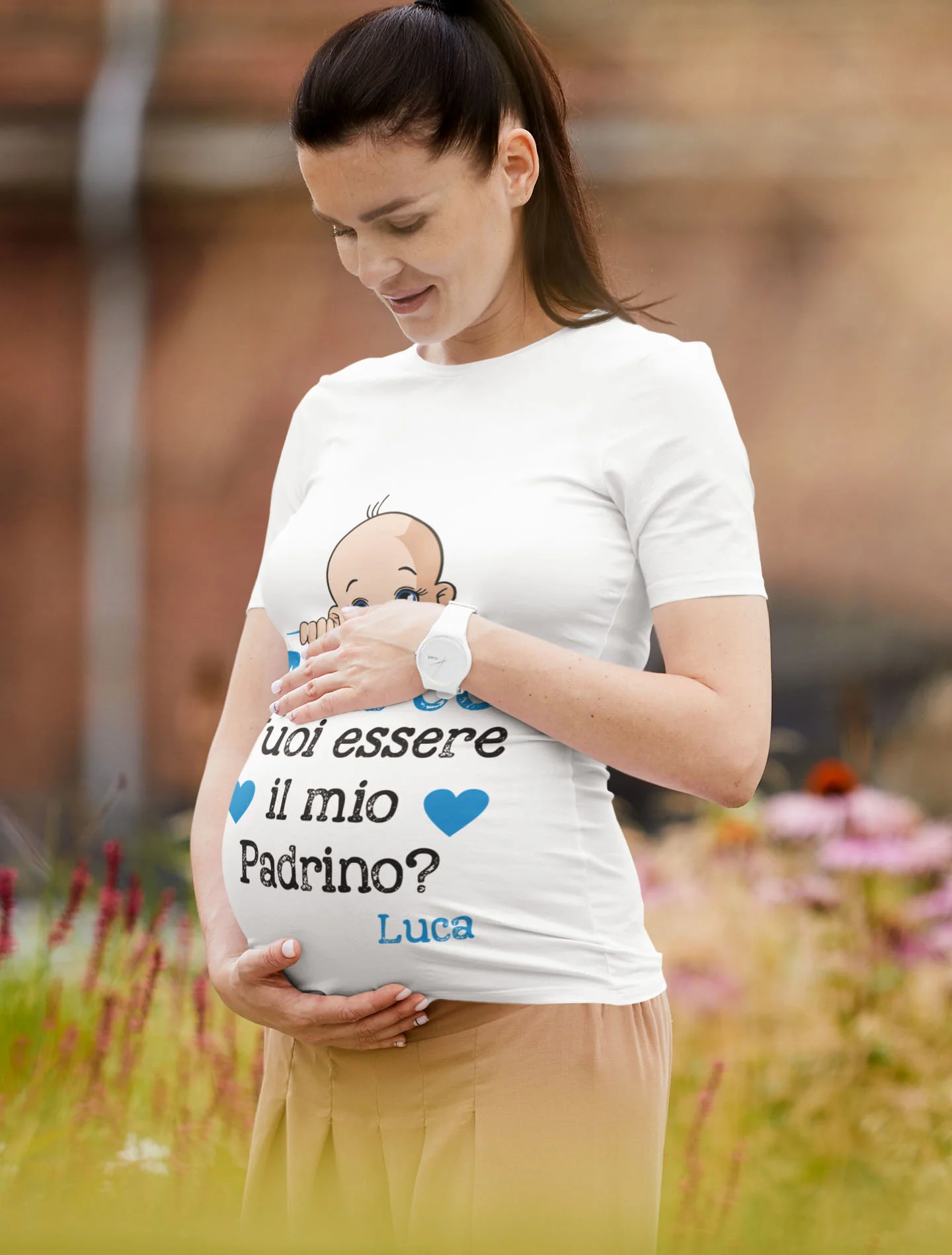 Maglietta Ideale per Il Premaman PERSONALIZZABILE Maschietto Vuoi essere il mio padrino? Idea regalo nascita - immagine 4