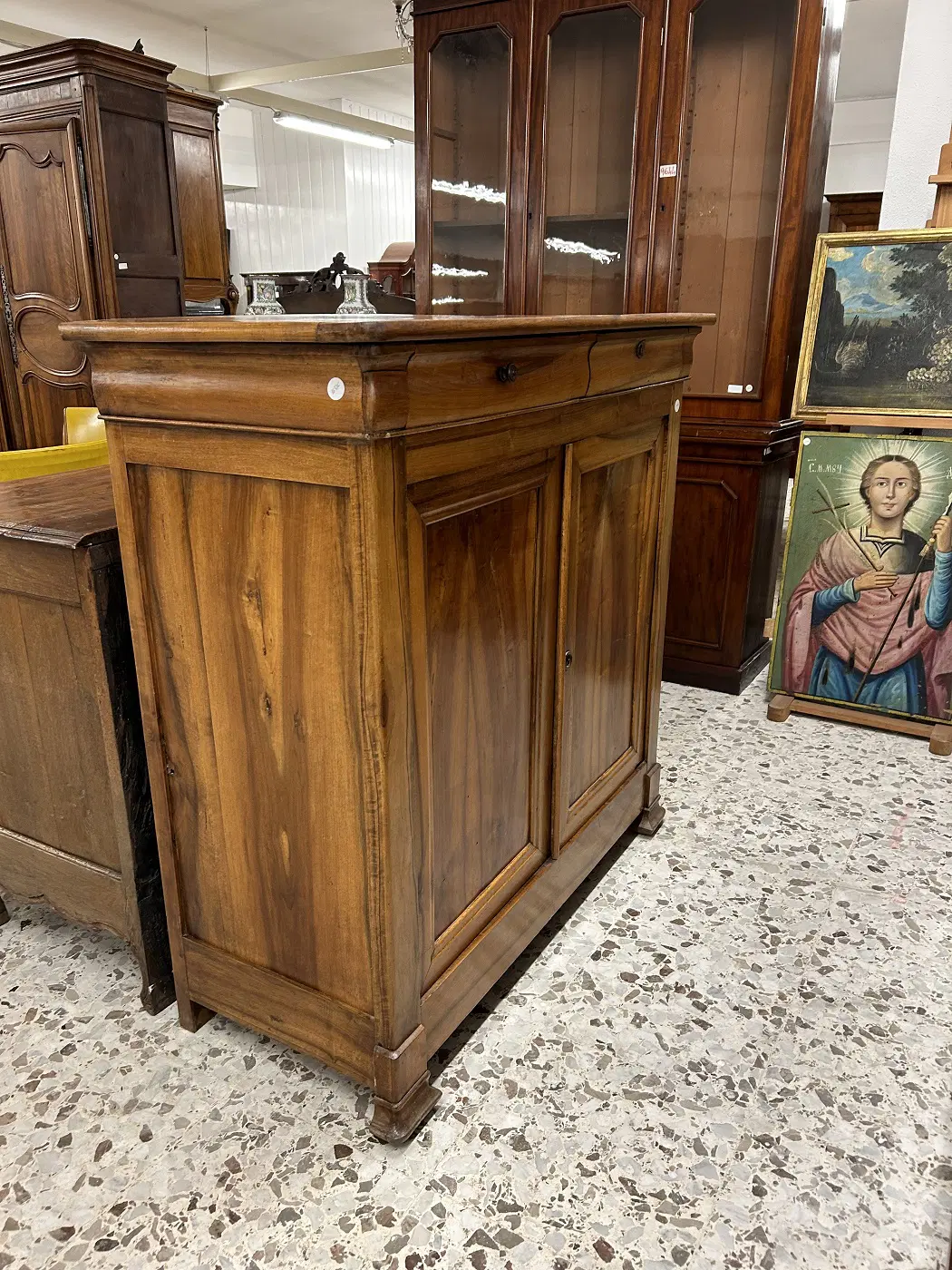 Credenza Francese Stile Luigi Filippo in Legno di noce XIX secolo con 2 ante e 2 cassetti - immagine 3