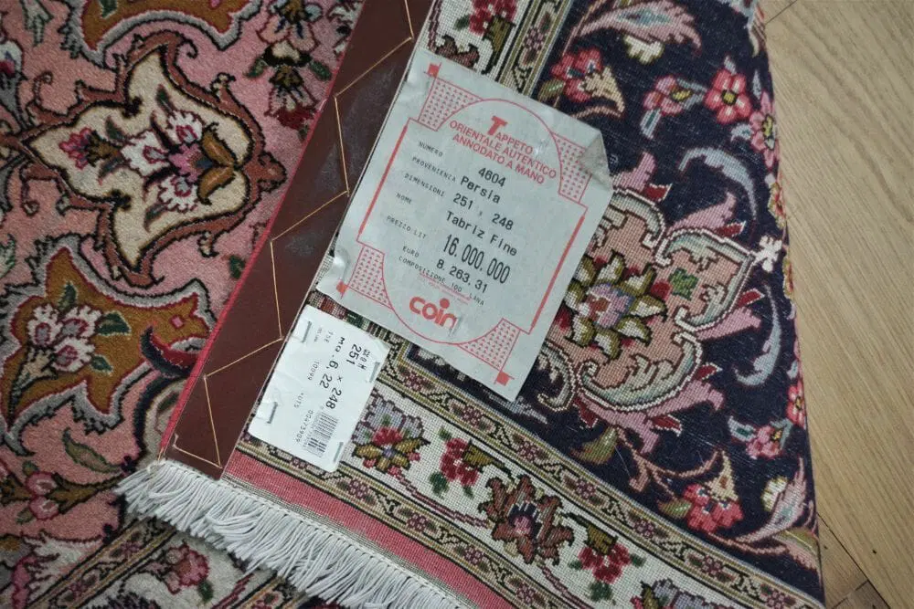 Tappeto mediorientale tabriz fine annodato a mano con frange, anni 2000 - immagine 6