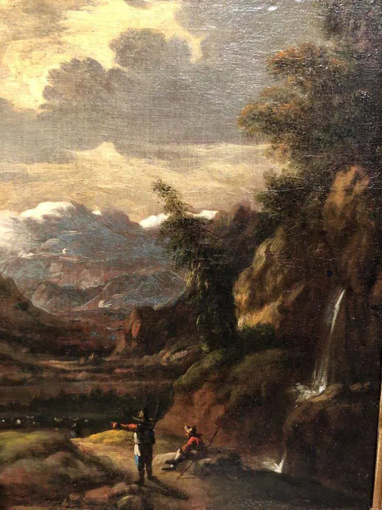 Scuola di Marco Ricci, Paesaggio al Tramonto con Figure – XVIII Secolo - immagine 3