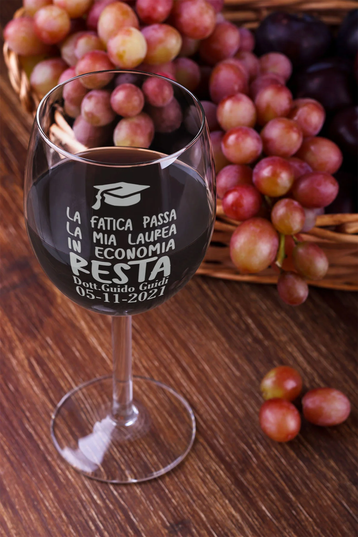 Calice da vino Laurea Regalo Laurea PERSONALIZZA Nome, data e facoltà La fatica passa, la mia laurea resta - immagine 5