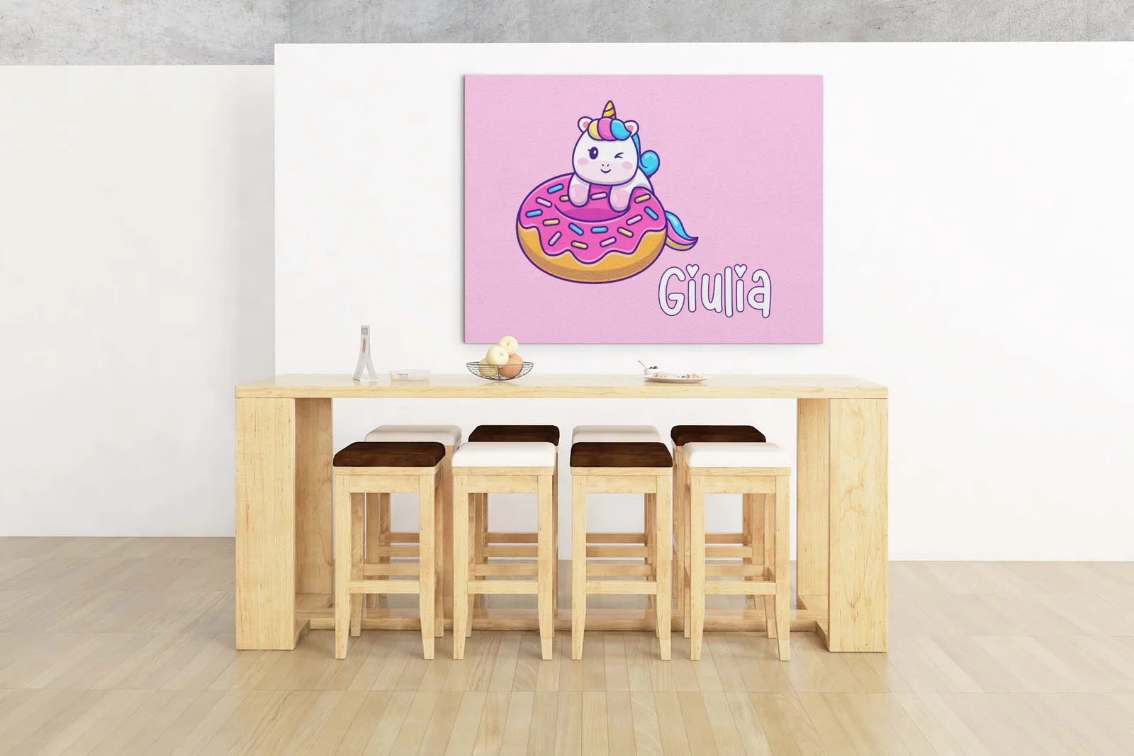 Quadro Tela Pittorica Canvas PERSONALIZZABILE col nome della tua bimba – Unicorno Donut – Disponibile nei formati 50×70 cm e 35×50 cm - immagine 6