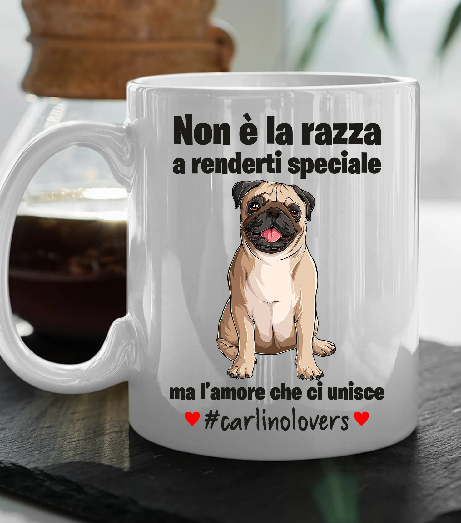 Tazza Carlino Non è la razza che conta ma l’amore che ci unisce tazza mug divertenti - immagine 2