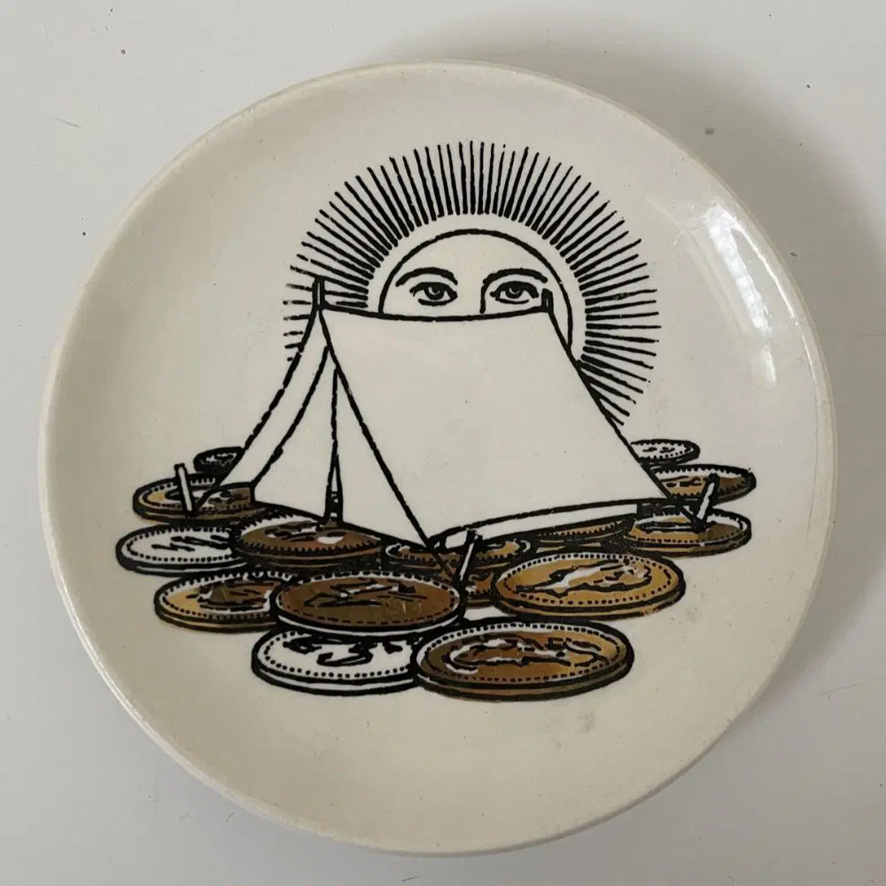 FORNASETTI PIERO, Otto sottobicchieri decoro “Monete” per Banca Unione Milano - immagine 6