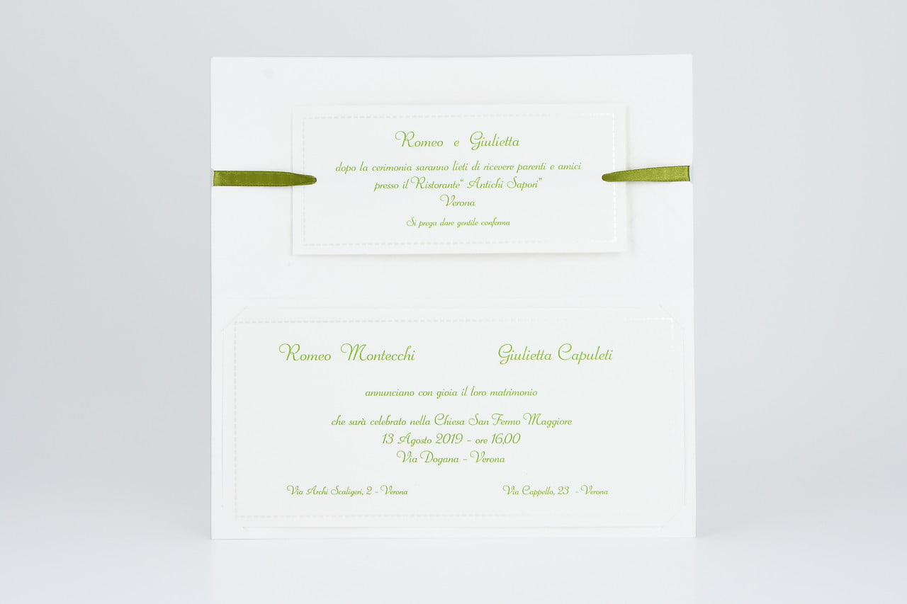 Partecipazione nozze classica nastro verde - immagine 2
