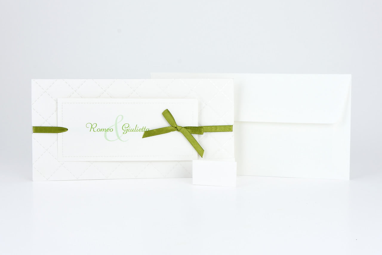 Partecipazione nozze classica nastro verde - immagine 3