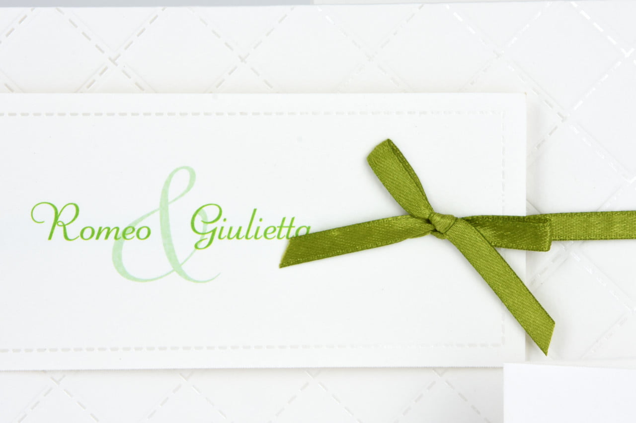 Partecipazione nozze classica nastro verde - immagine 4