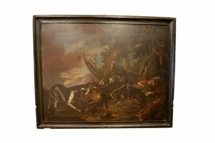 Coppia di oli su tela italiani del 1600 “Scene di caccia” - immagine 2