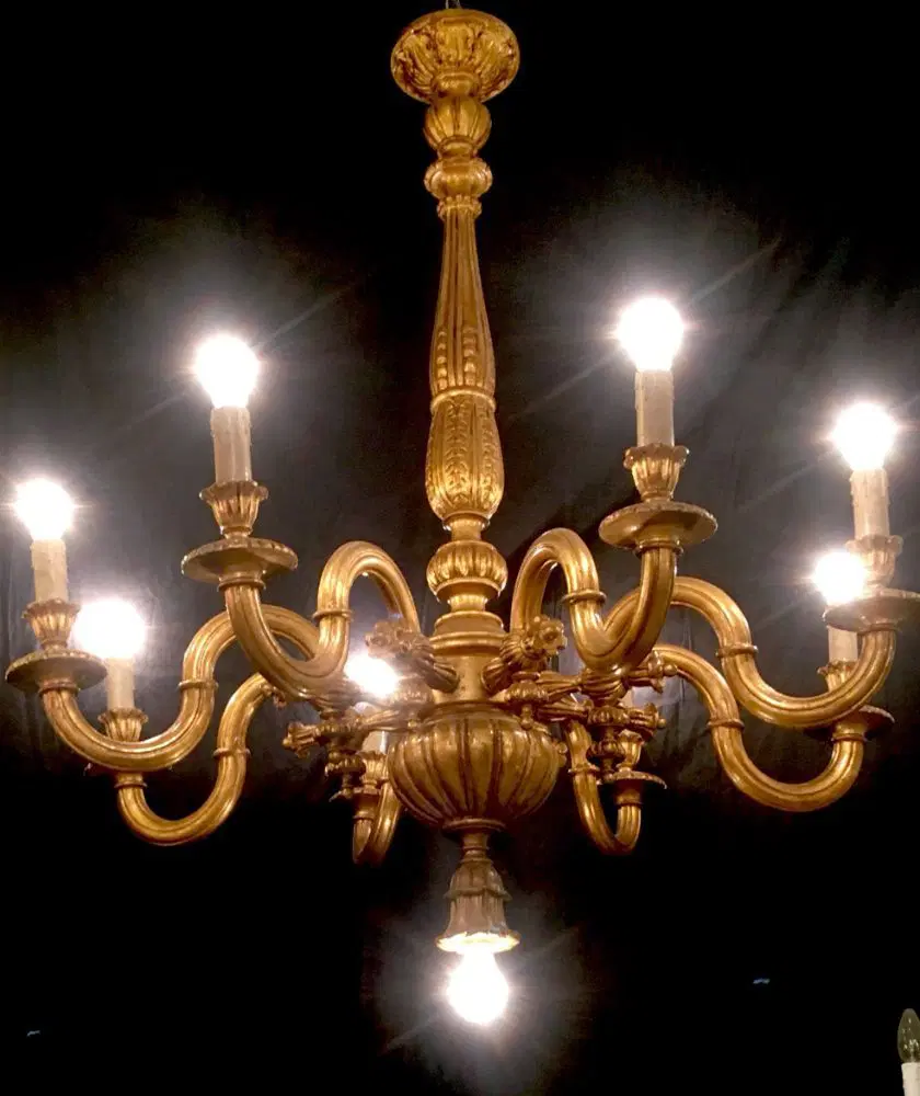 lampadario vintage in legno e oro anni 1930 - immagine 2