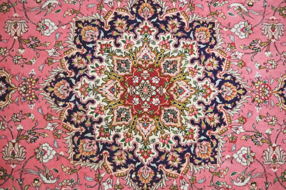 Tappeto mediorientale tabriz fine annodato a mano con frange, anni 2000 - immagine 4