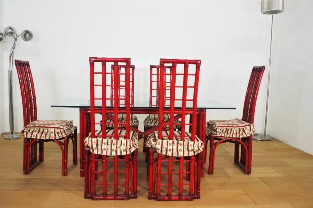 Red Bamboo Table & Chairs di Arturo Pozzoli, 1980s, Set di 7 - immagine 2