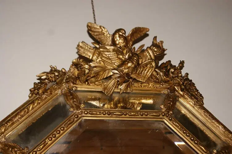 Stupenda Specchiera Ottagonale francese Luigi XV dorata foglia oro del 1800 - immagine 2