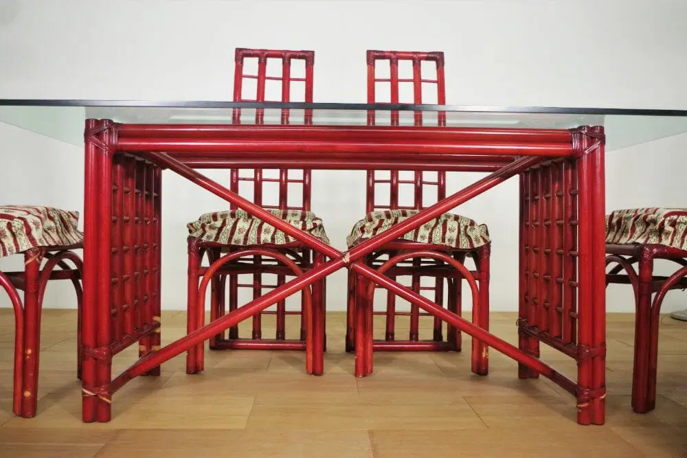 Red Bamboo Table & Chairs di Arturo Pozzoli, 1980s, Set di 7 - immagine 3