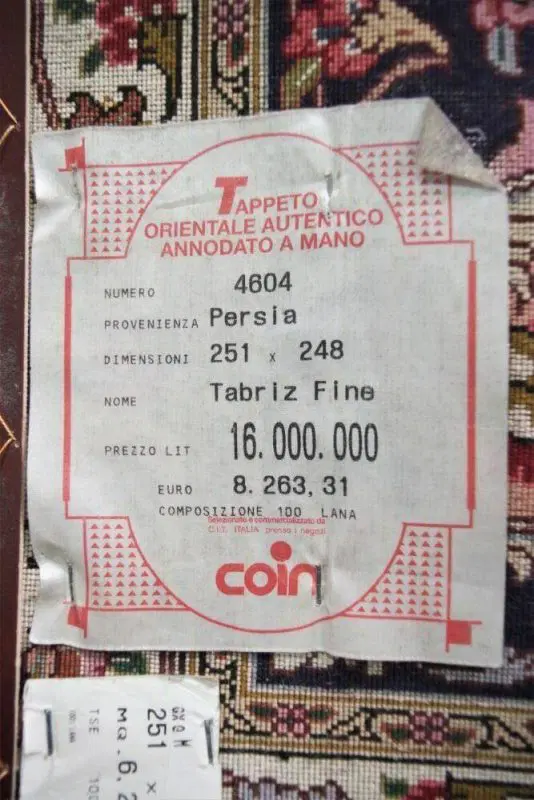 Tappeto mediorientale tabriz fine annodato a mano con frange, anni 2000 - immagine 8