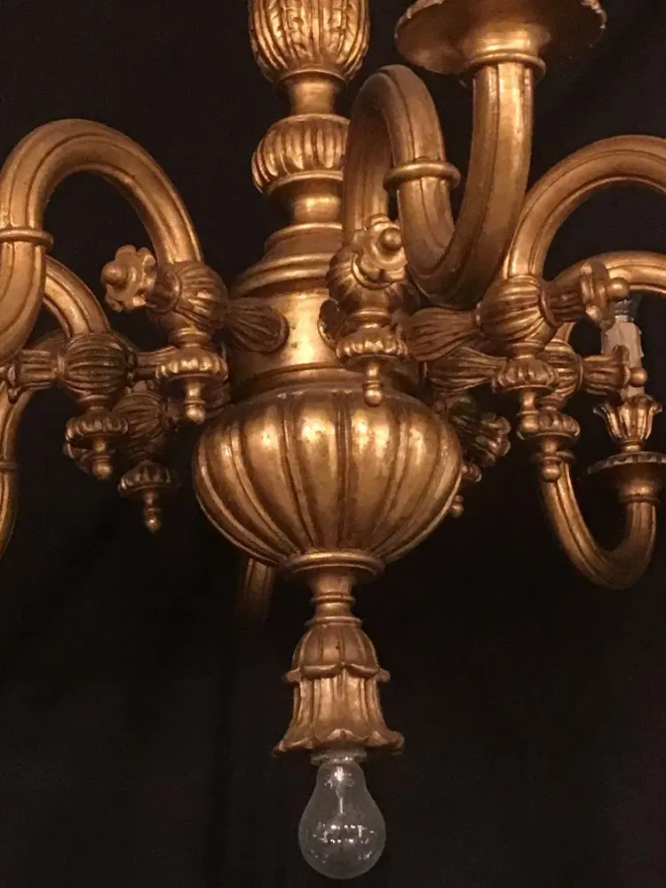 lampadario vintage in legno e oro anni 1930 - immagine 5
