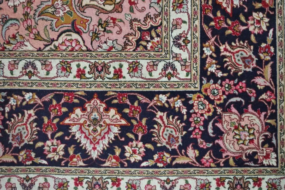 Tappeto mediorientale tabriz fine annodato a mano con frange, anni 2000 - immagine 2