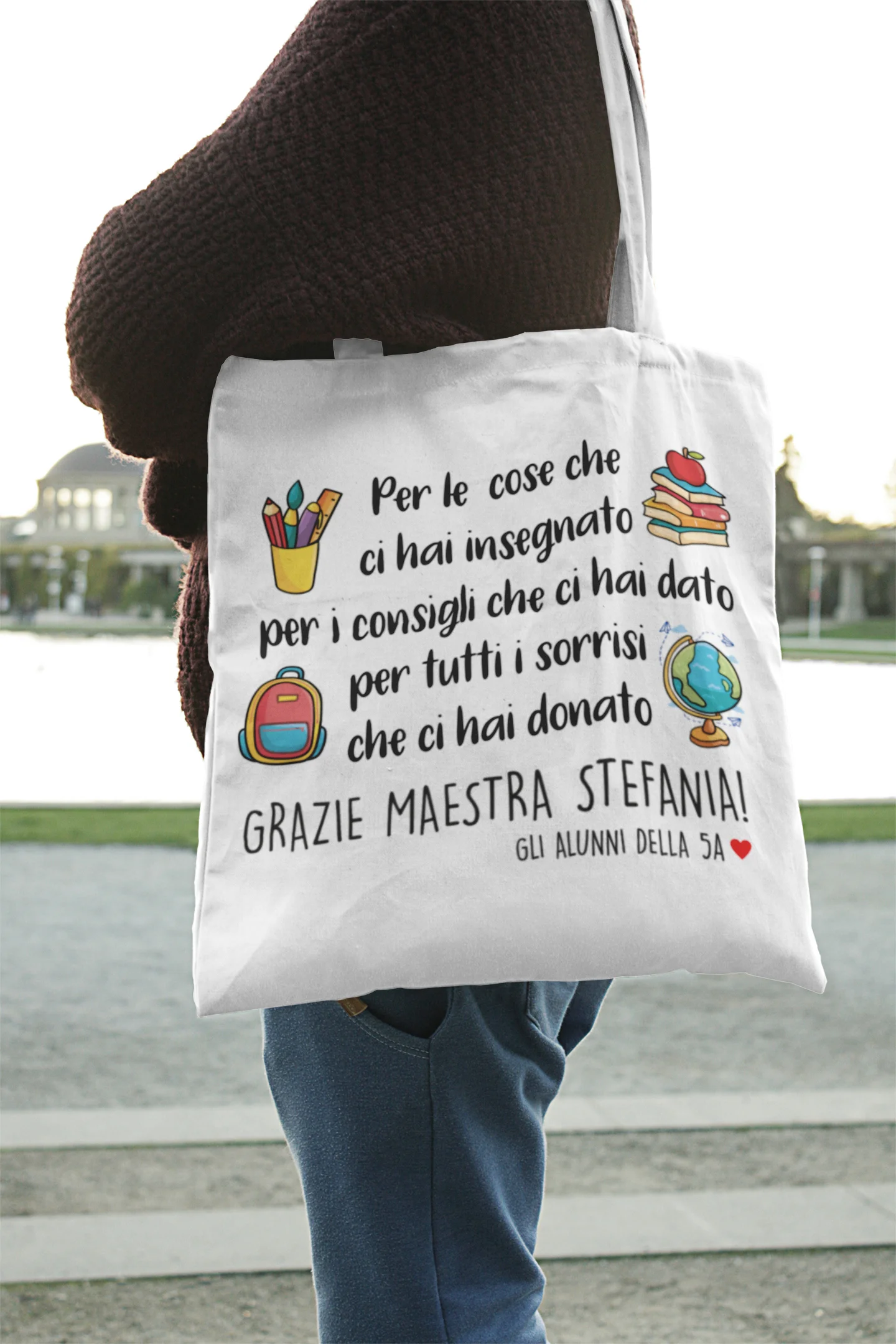 Shopping Bag Maestra Personalizzabile Grazie Maestra Per le cose che ci hai insegnato Regalo Maestra fine anno - immagine 4