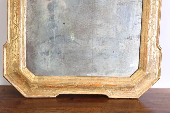 Antica specchiera a vassoio metà 800 foglia oro Lombarda.Specchio al mercurio - immagine 2