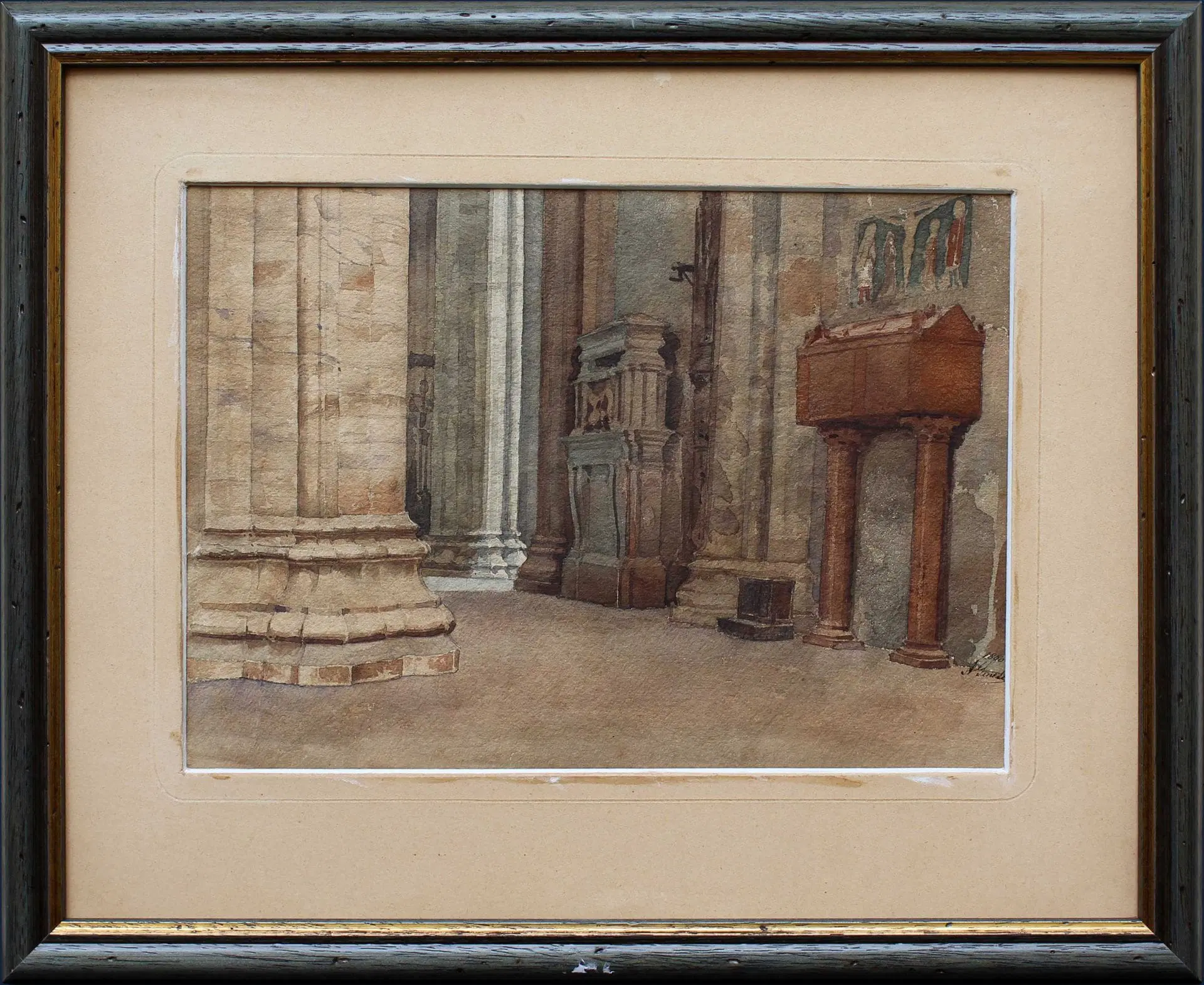 Arch. Ambrogio Seveso, XIX Secolo Tombe del Duomo, 1860 Acquerello su cartone, cm 23,5 x 33,5 - immagine 2