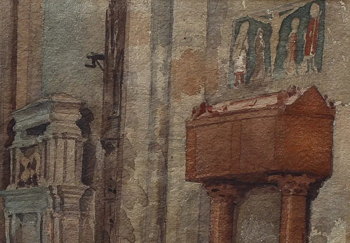 Arch. Ambrogio Seveso, XIX Secolo Tombe del Duomo, 1860 Acquerello su cartone, cm 23,5 x 33,5 - immagine 4