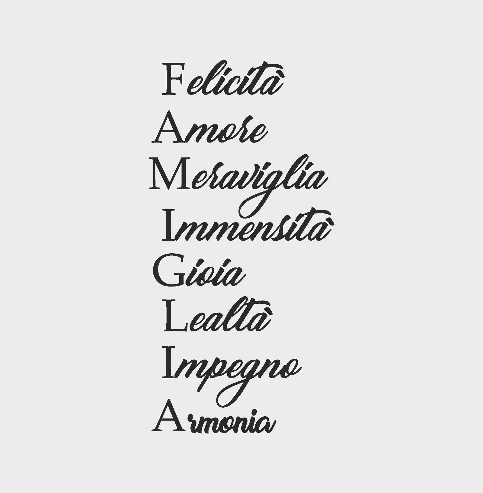 Adesivo murale Wall Sticker Famiglia – Felicità, amore, gioia, lealtà – frasi famiglia – idea regalo per la casa Dimensioni 60×30 cm - immagine 2