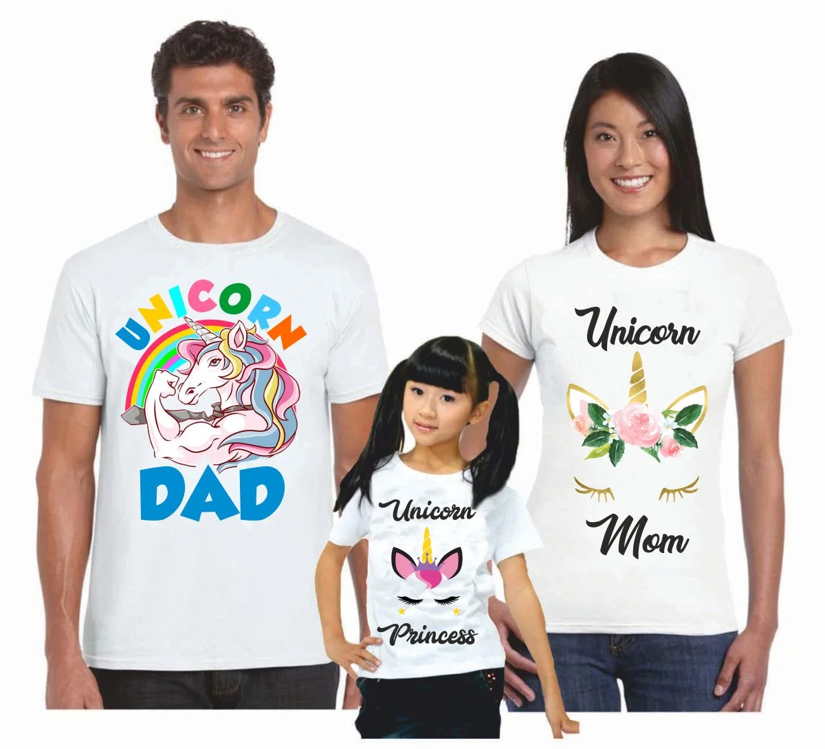 Tris T-Shirt Famiglia madre, padre, figlio Unicorn – festa del papa’ – festa della mamma – magliette divertenti per tutta la famiglia – idea regalo