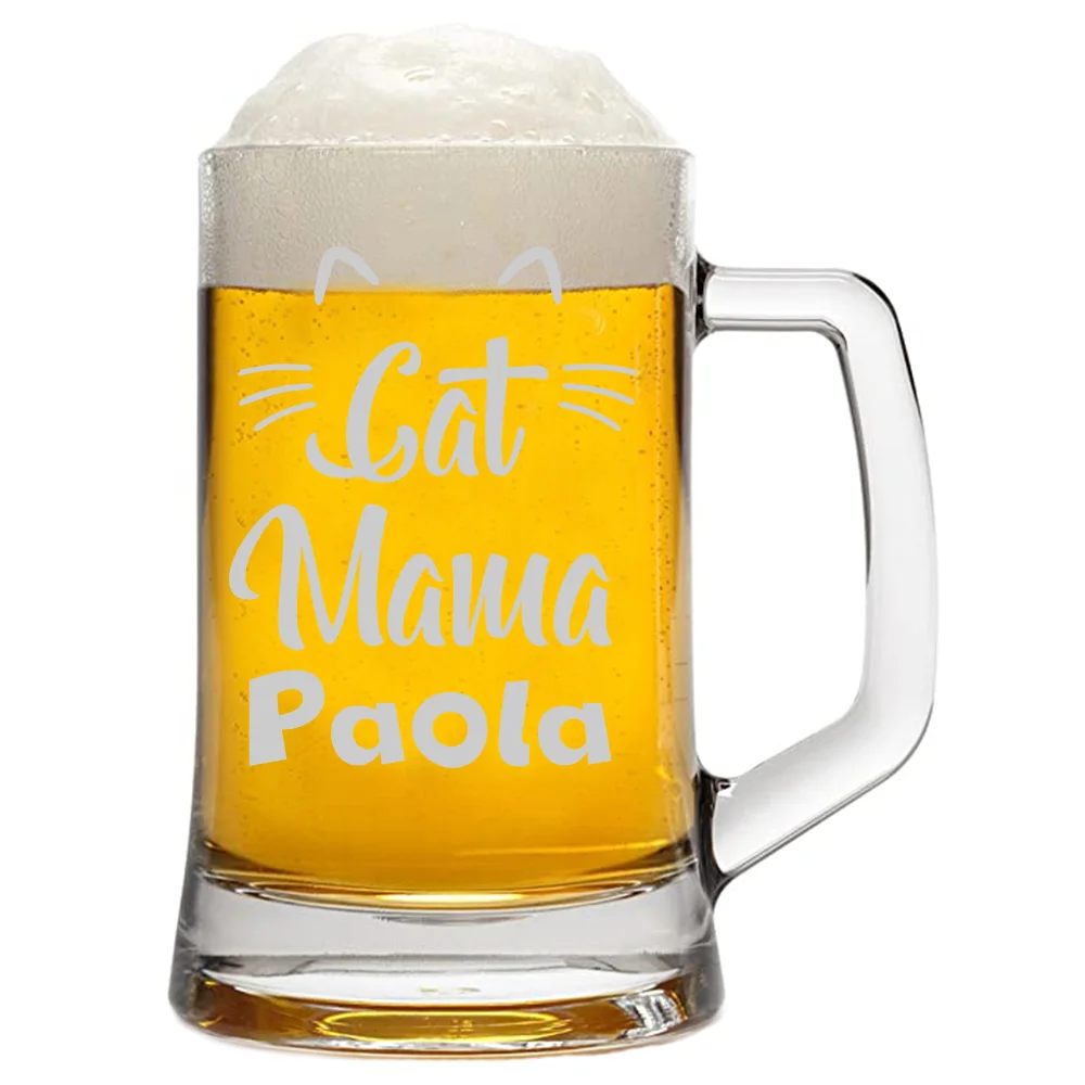 Boccale da Birra Mamma con Incisione Personalizzabile Festa della Mamma Cat mama – Bicchiere in vetro 50 cl - immagine 2