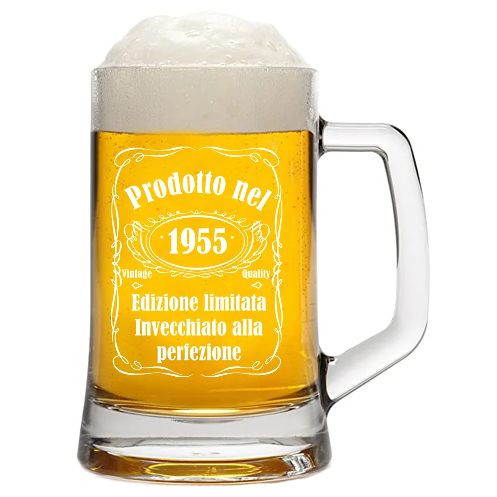 Boccale in vetro 18 20 30 40 50 60 70 80 anni con incisione personalizzata: il regalo perfetto per ogni compleanno per tutte le annate dal 1985 1995 1975 1965 1955 2005 - immagine 2