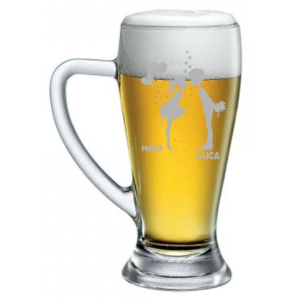 Boccale da Birra SanValentino PERSONALIZZABILE CON NOME Baci Bicchiere 38 cl con incisione Regalo Fidanzati Innamorati Divertenti - immagine 3