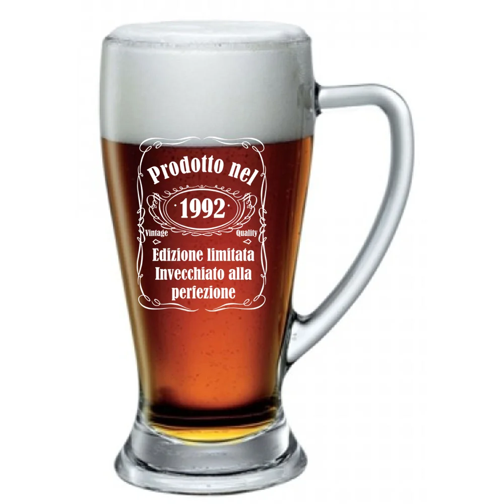 Boccale da Birra incisione Compleanno 1992 – prodotto nel 1992 invecchiato alla perfezione – idea regalo compleanno – ca 38 cl - immagine 2