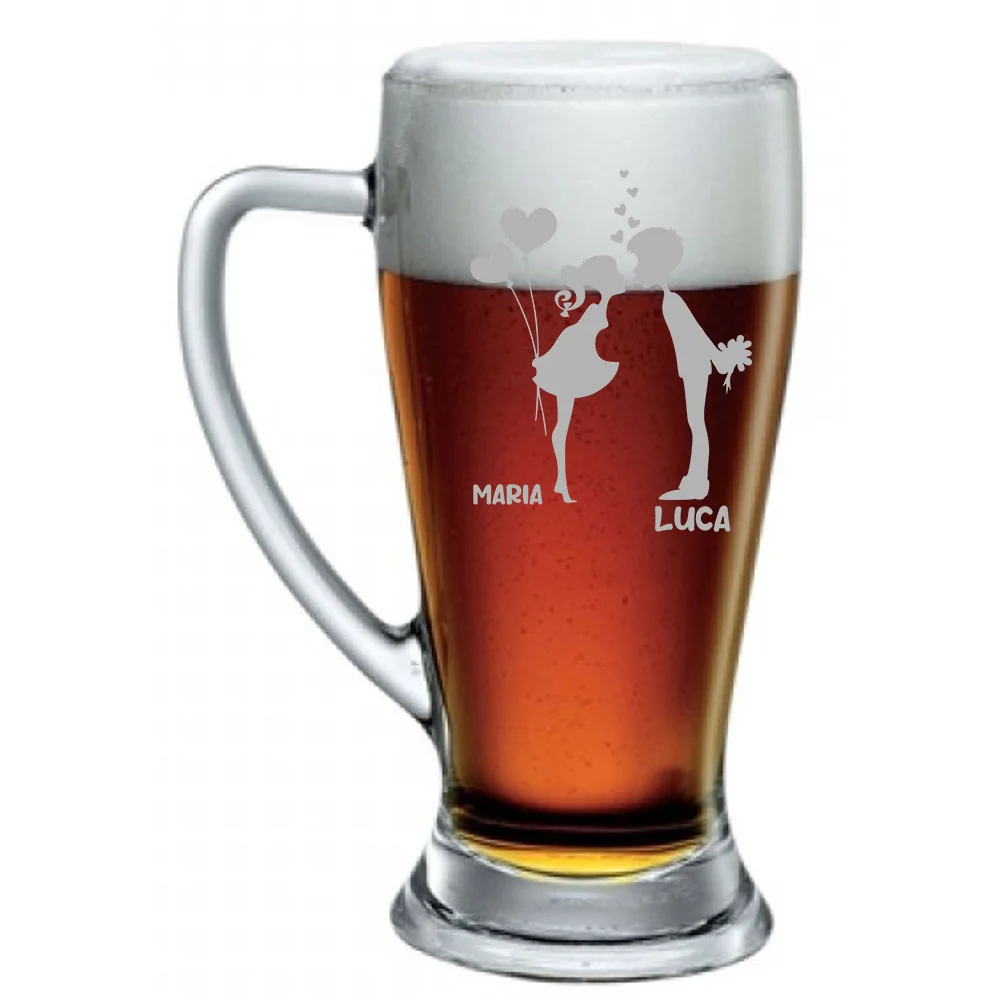Boccale da Birra SanValentino PERSONALIZZABILE CON NOME Baci Bicchiere 38 cl con incisione Regalo Fidanzati Innamorati Divertenti