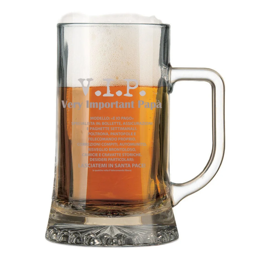 Boccale con incisione Papà – v.i.p. very important papà – dad – festa del papà – bicchiere in vetro chiaro, capienza 50 cl - immagine 2