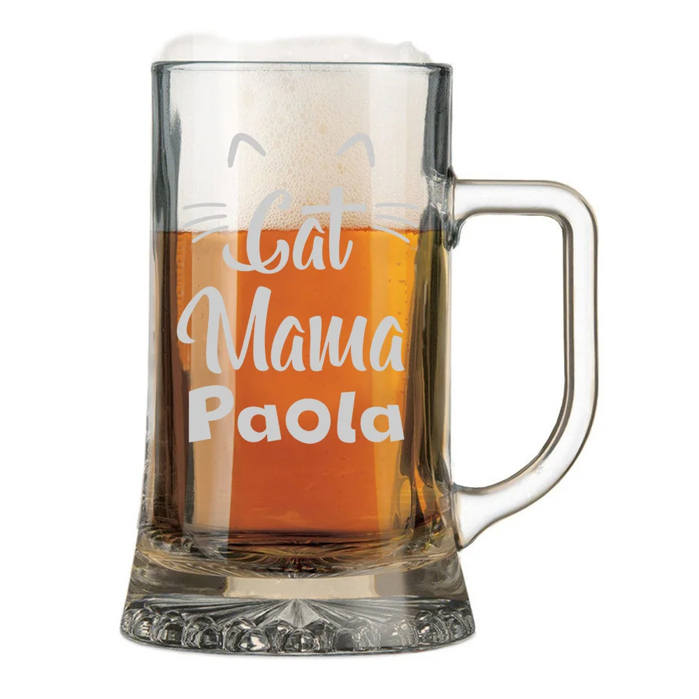 Boccale da Birra Mamma con Incisione Personalizzabile Festa della Mamma Cat mama – Bicchiere in vetro 50 cl