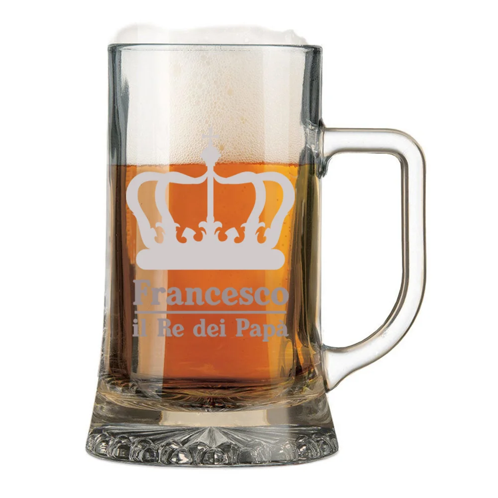 Boccale da birra con incisione personalizzabile Papà – il Re dei Papà – bicchiere in vetro 50 cl