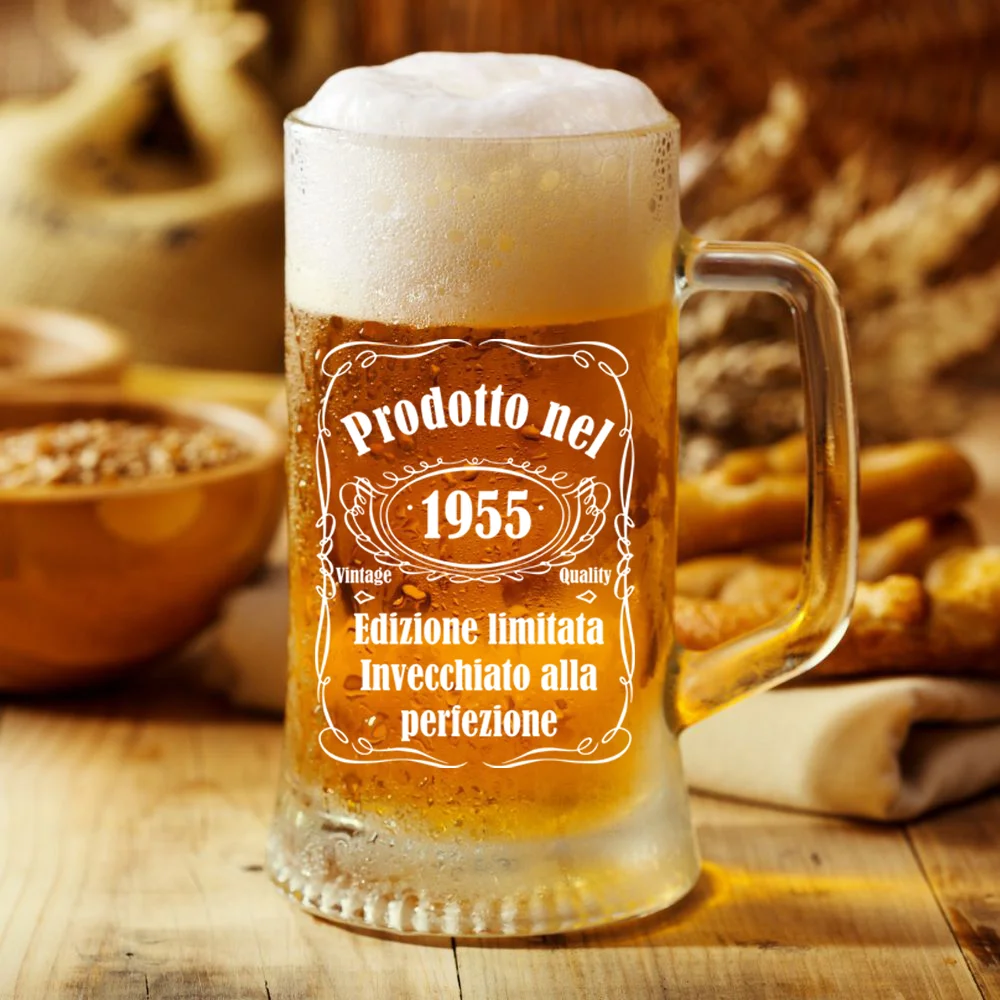 Boccale in vetro 18 20 30 40 50 60 70 80 anni con incisione personalizzata: il regalo perfetto per ogni compleanno per tutte le annate dal 1985 1995 1975 1965 1955 2005