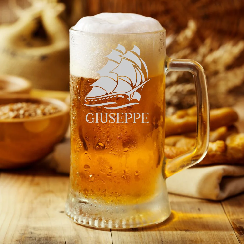 Boccale da Birra 50 cl PERSONALIZZABILE con nome Incisione Veliero – Idea regalo - immagine 5