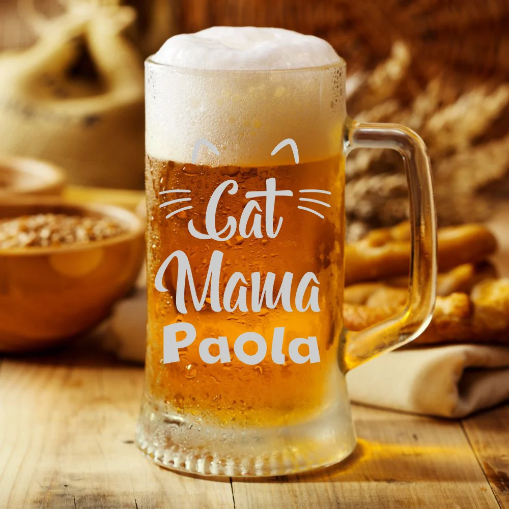 Boccale da Birra Mamma con Incisione Personalizzabile Festa della Mamma Cat mama – Bicchiere in vetro 50 cl - immagine 3