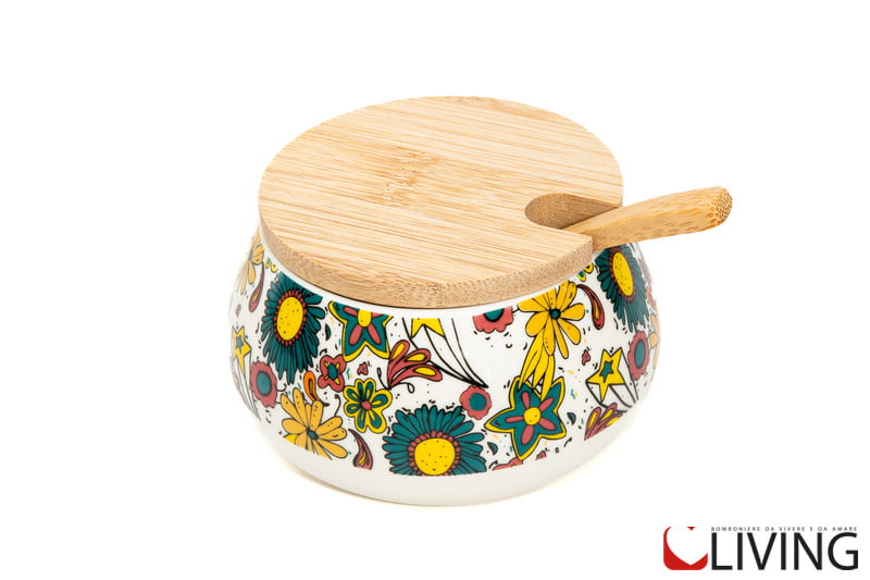 Bomboniera zuccheriera in porcellana con decoro fiorinfesta