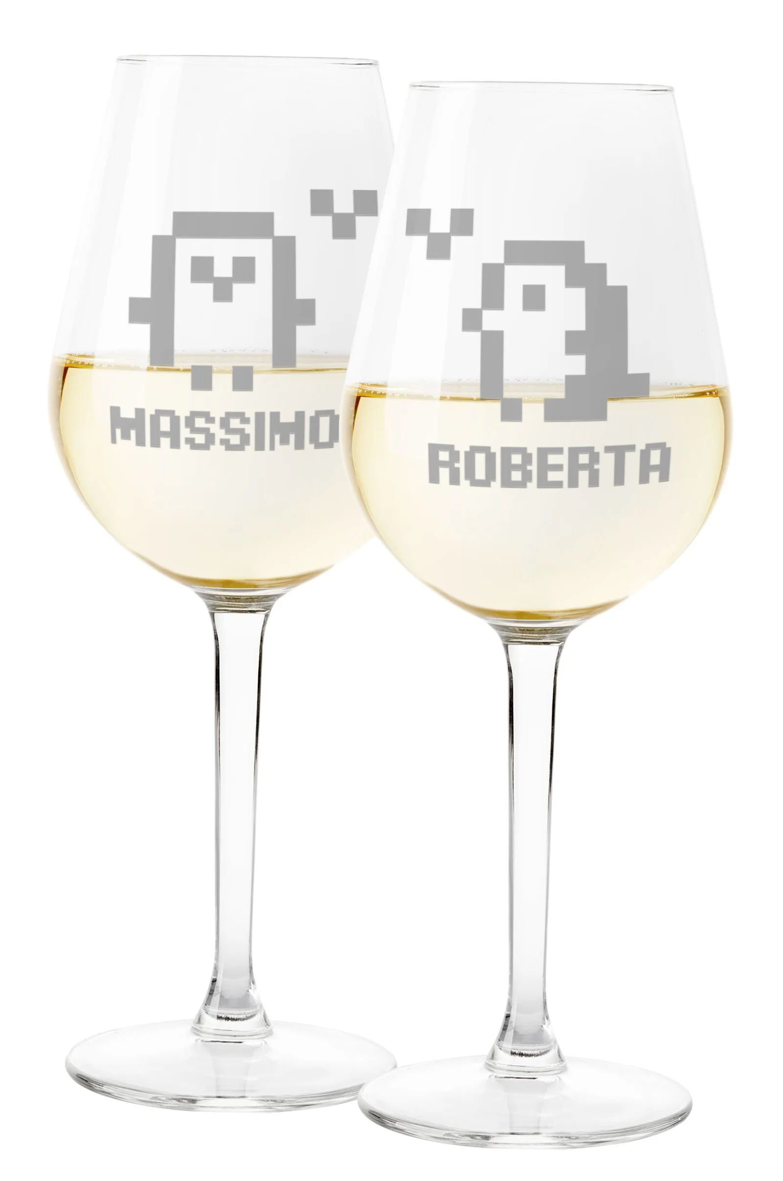 Coppia Calici Vino Personalizzabili con nome SanValentino Pinguini Vintage Arcade Game Innamorati Love 50cl