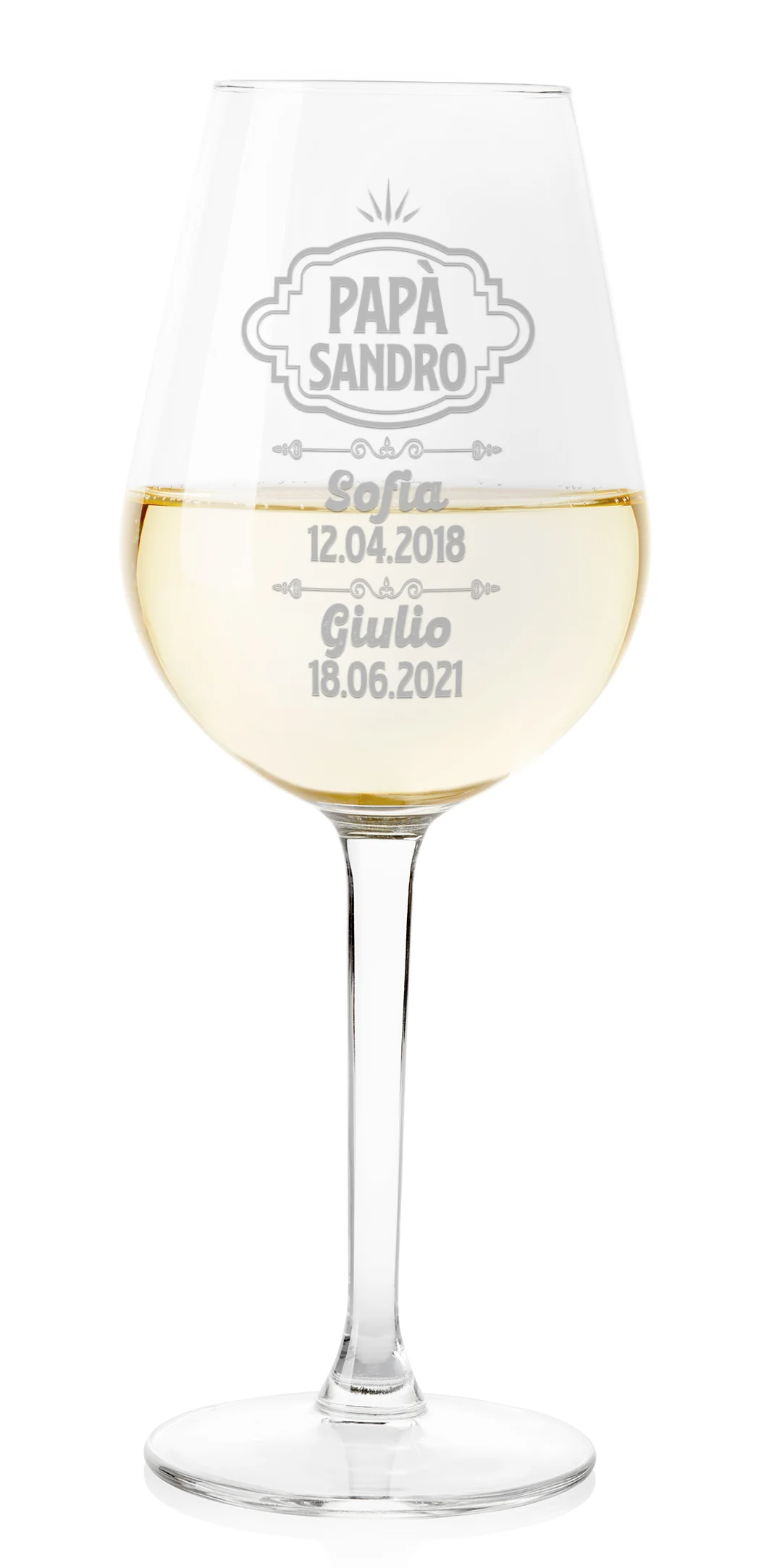 Calice Vino Papà Personalizzato Festa del Papà Personalizza con nome papà e nomi e data di nascita dei figli ca 500 ml