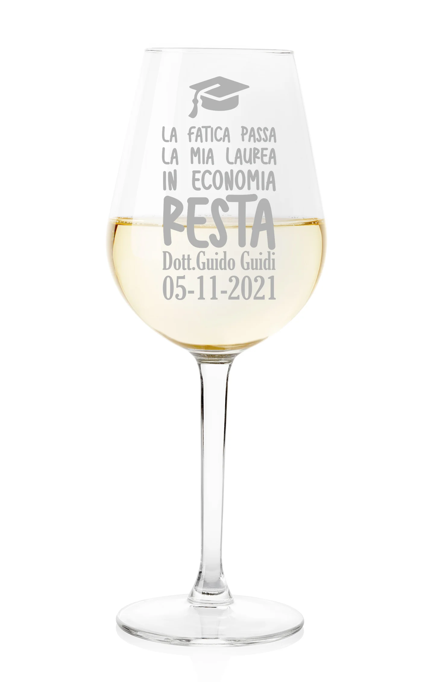 Calice da vino Laurea Regalo Laurea PERSONALIZZA Nome, data e facoltà La fatica passa, la mia laurea resta