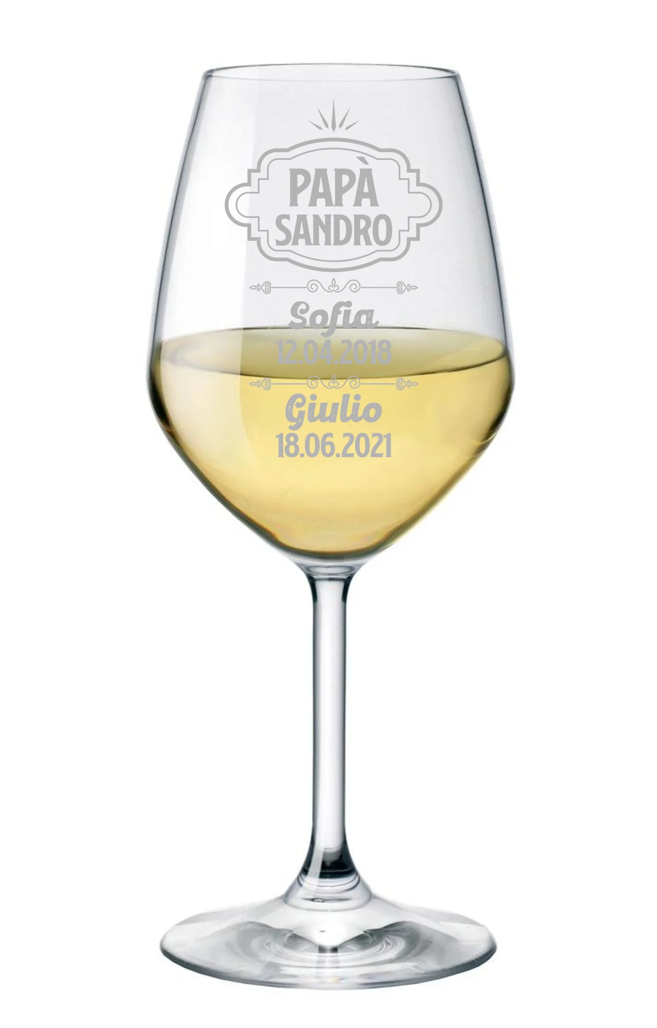 Calice Vino Papà Personalizzato Festa del Papà Personalizza con nome papà e nomi e data di nascita dei figli ca 500 ml - immagine 3