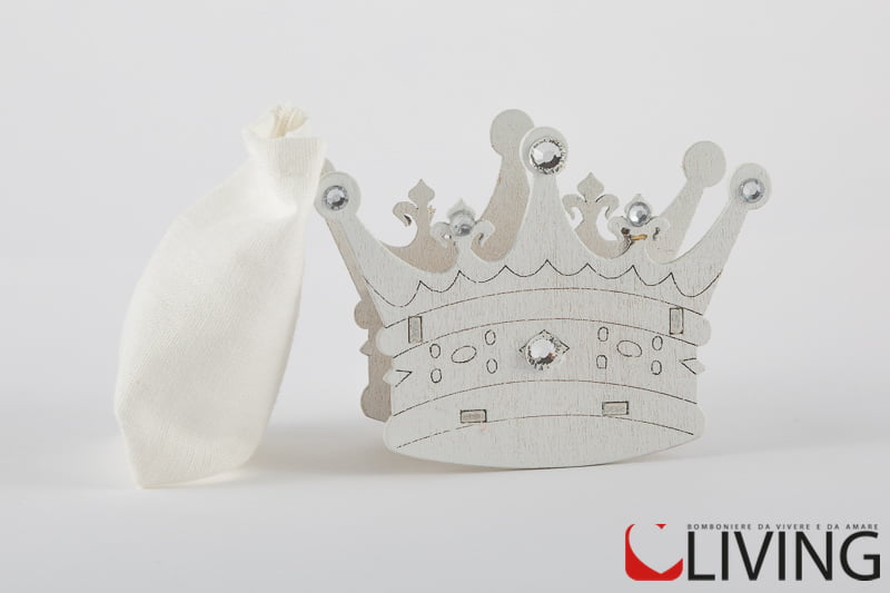 Bomboniera corona in legno con sacchetto portaconfetti. - immagine 2