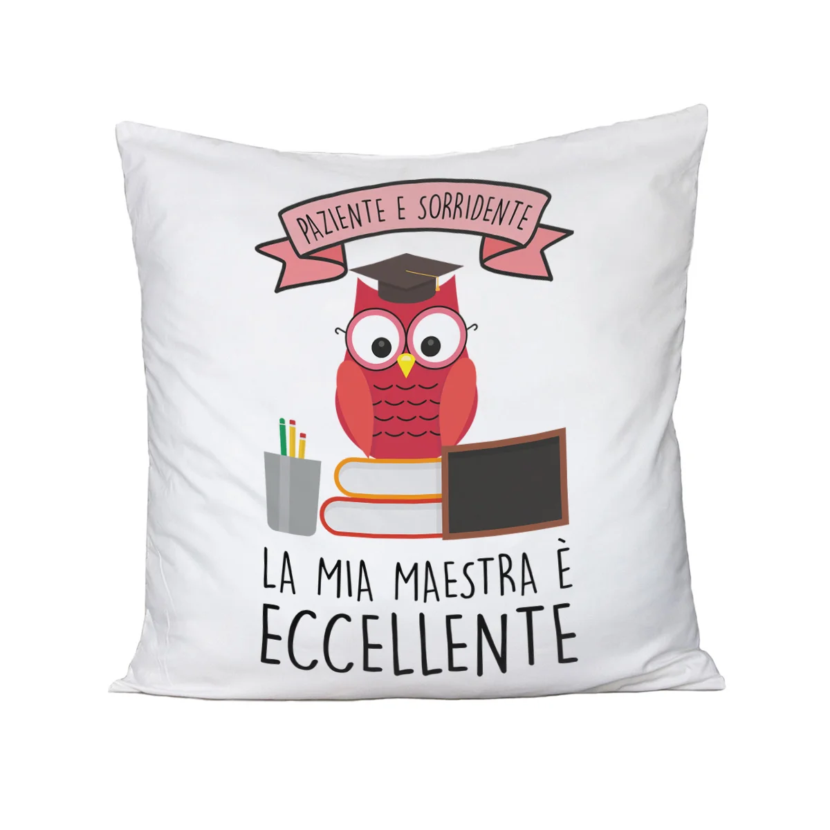 Cuscino Maestra Paziente e sorridente, la mia maestra è eccellente Regalo Maestra fine anno