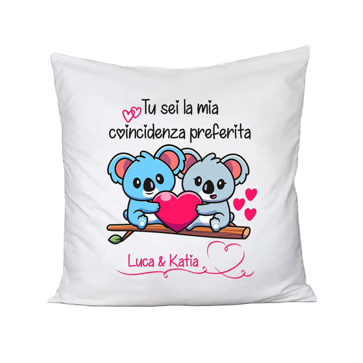 Cuscino SanValentino Regalo Fidanzati Innamorati PERSONALIZZA CON NOME Tu sei la mia coincidenza preferita – couple – love - immagine 2