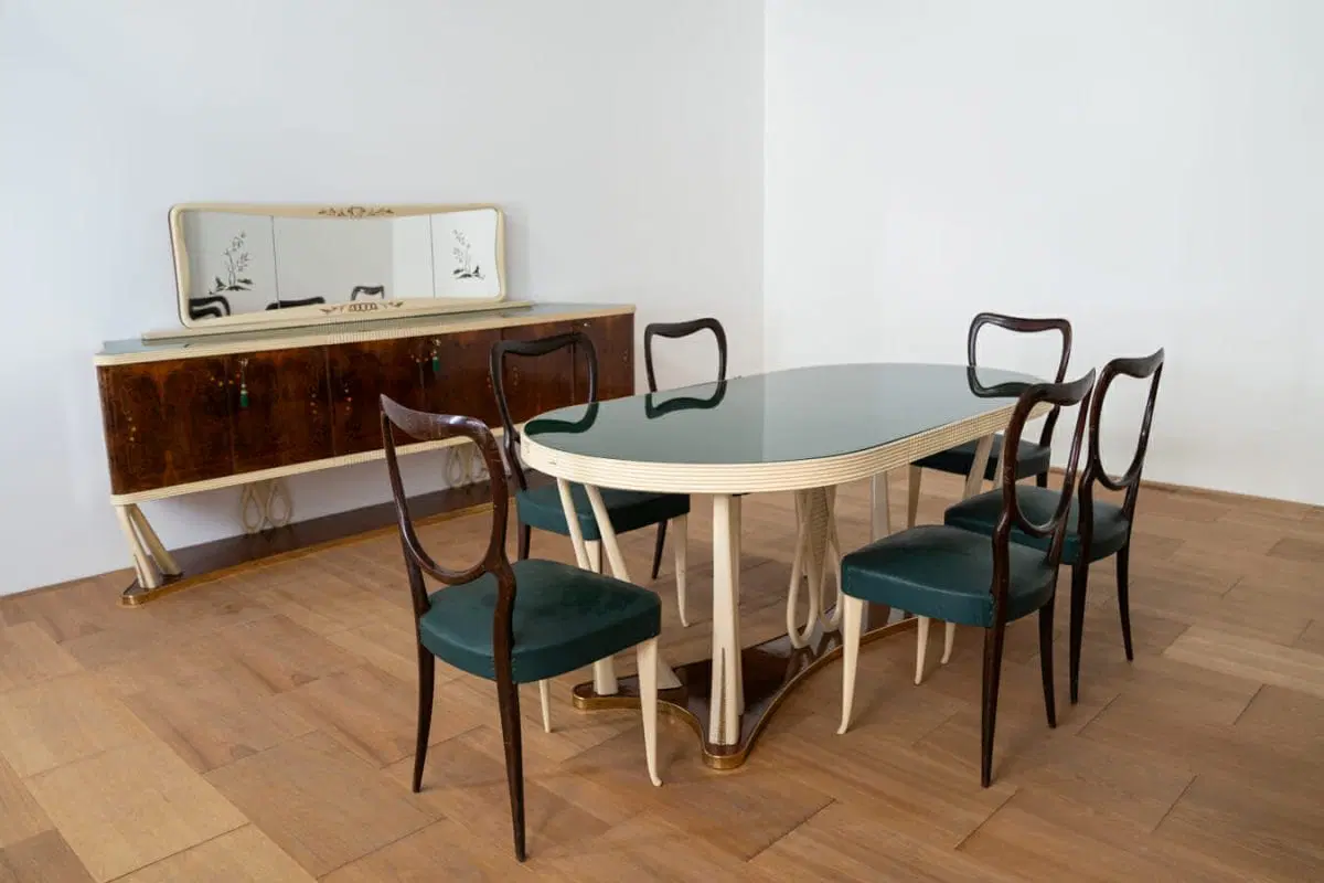 Sala da pranzo in radica di noce, stile Vittorio Dassi 1950/1960