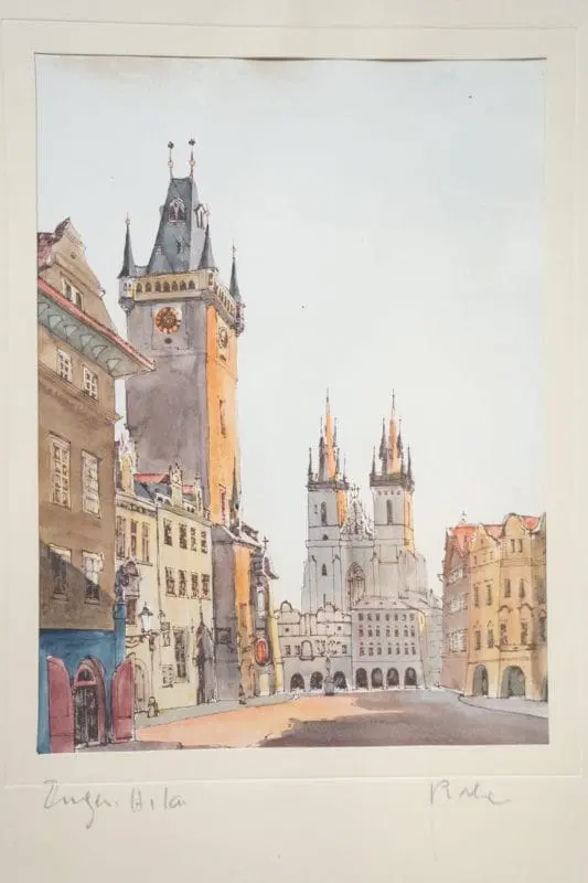 Quadro Praga, Piazza della Città Vecchia, in foglia d’oro. 1970-1980 - immagine 7